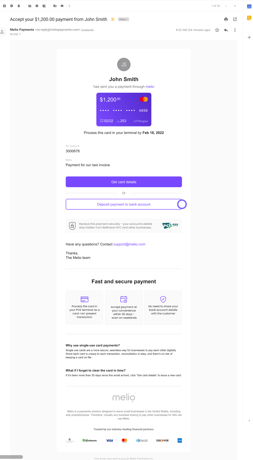 Switch your receiving method from a singleuse virtual card to ACH bank